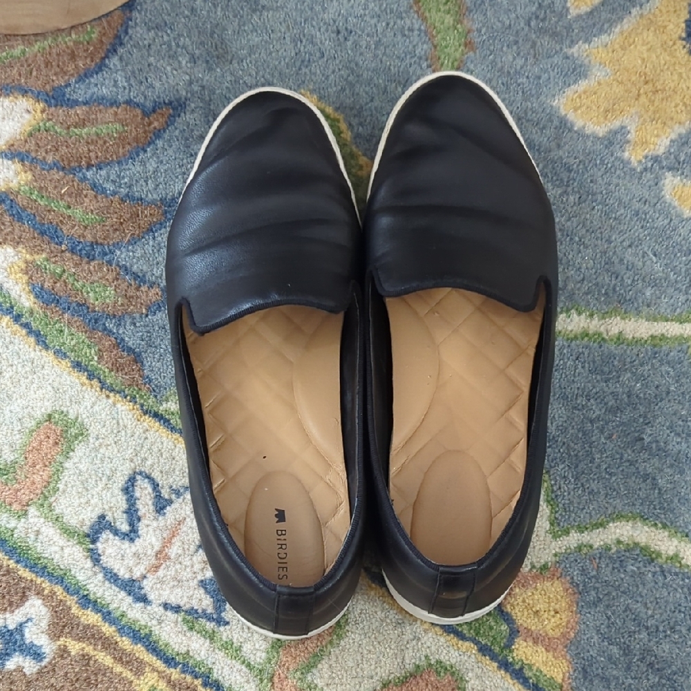 Birdies The Swift Leather Slip On Sneakers Size 9 Black And White